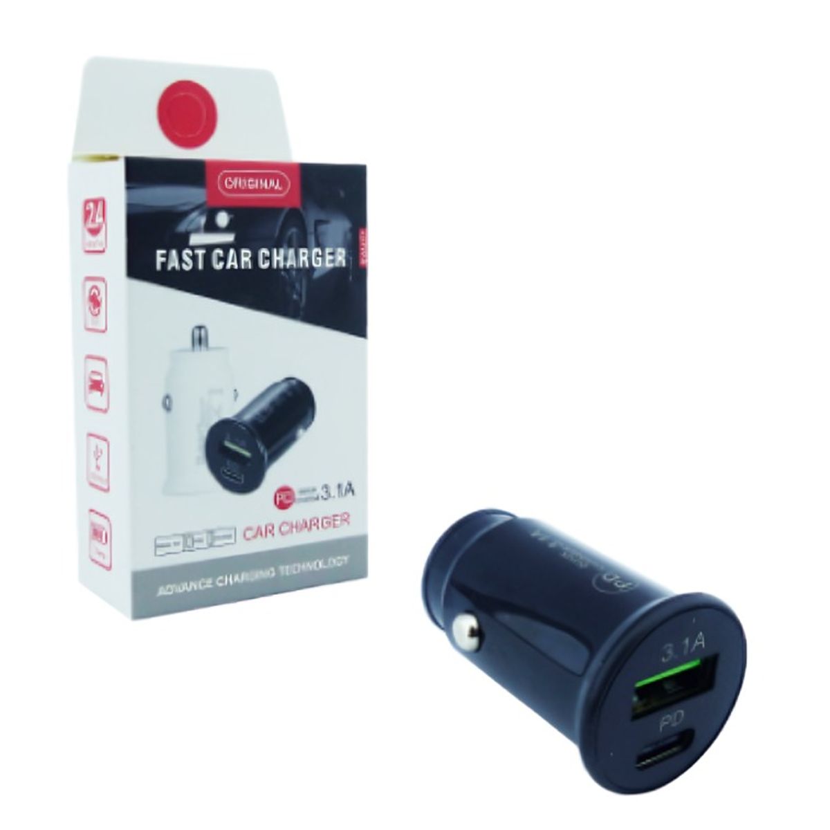 OEM - CARGADOR 1 USB Y TYPE-C 3.1A 12 VOLT 2 COLORES BLANCO,NEGRO