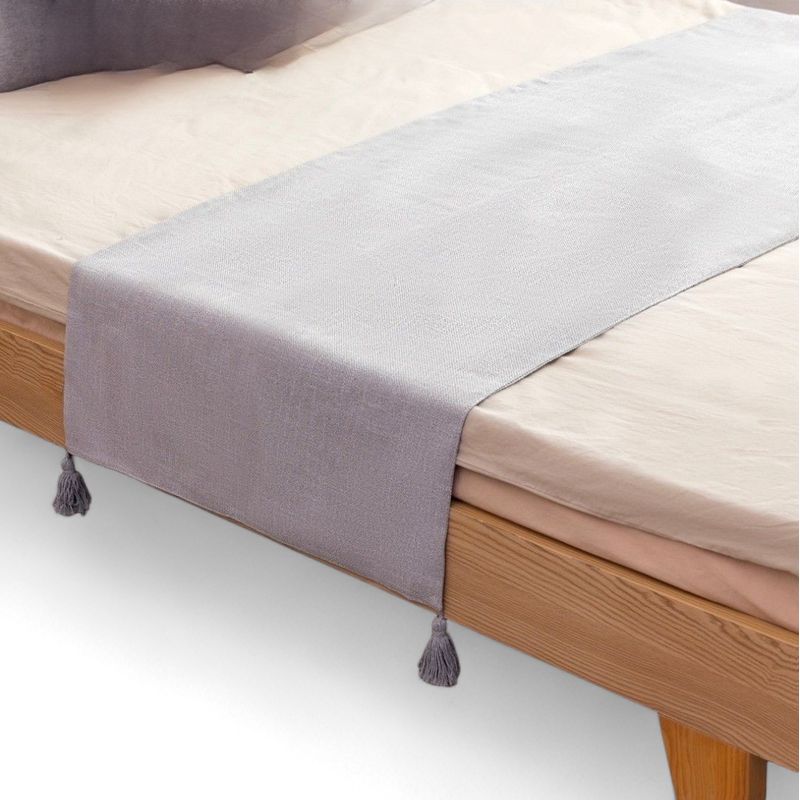 GENERICO - Piecera Para Cama 2 Plaza - King En Lino Pompones 70x210cm - Gris