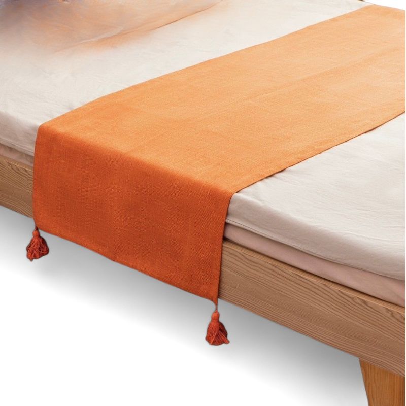 GENERICO - Piecera Para Cama 2 Plaza - King En Lino Pompones 70x210cm - Naranja