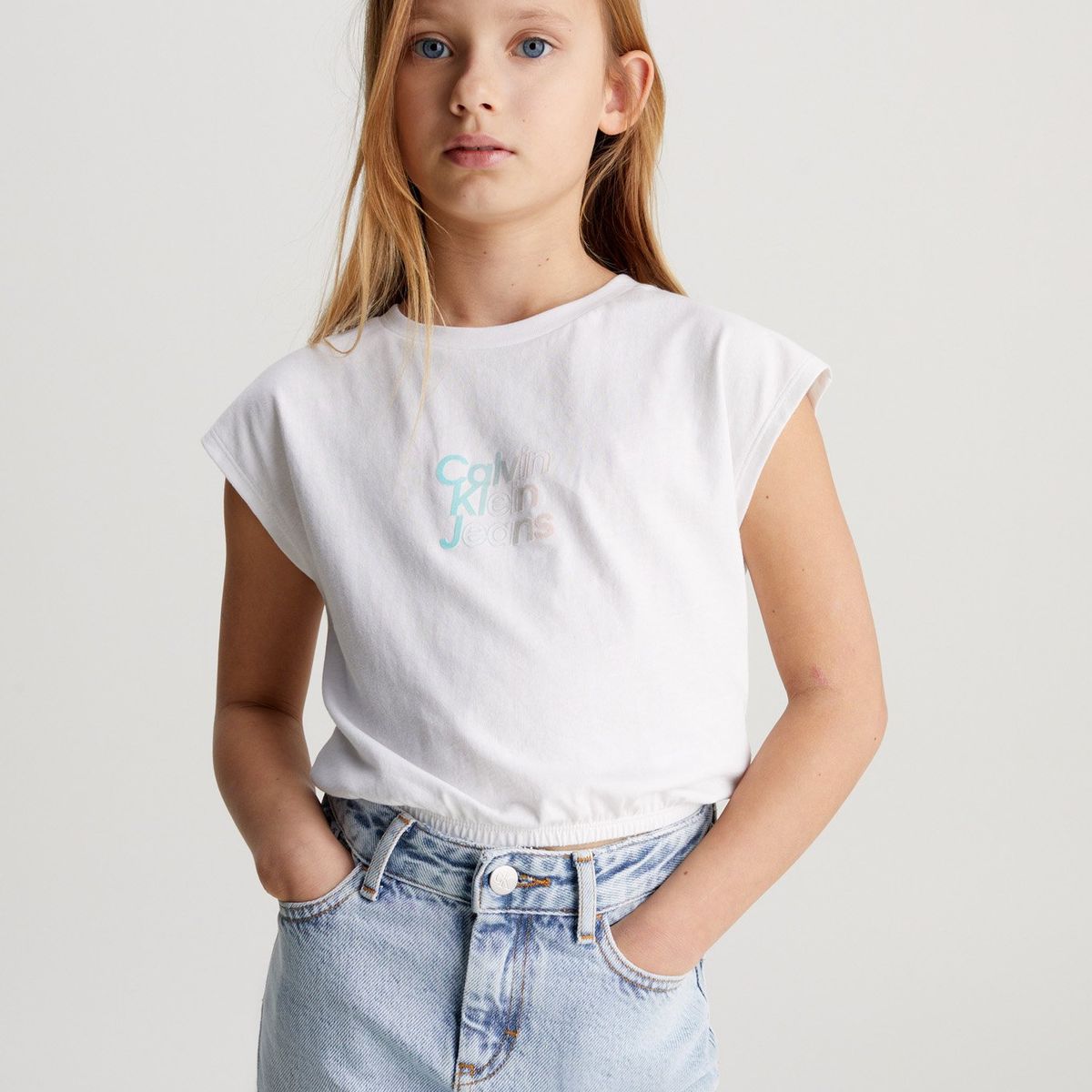 CALVIN KLEIN - Polera Niña Gradient Flock Blanco Calvin Klein