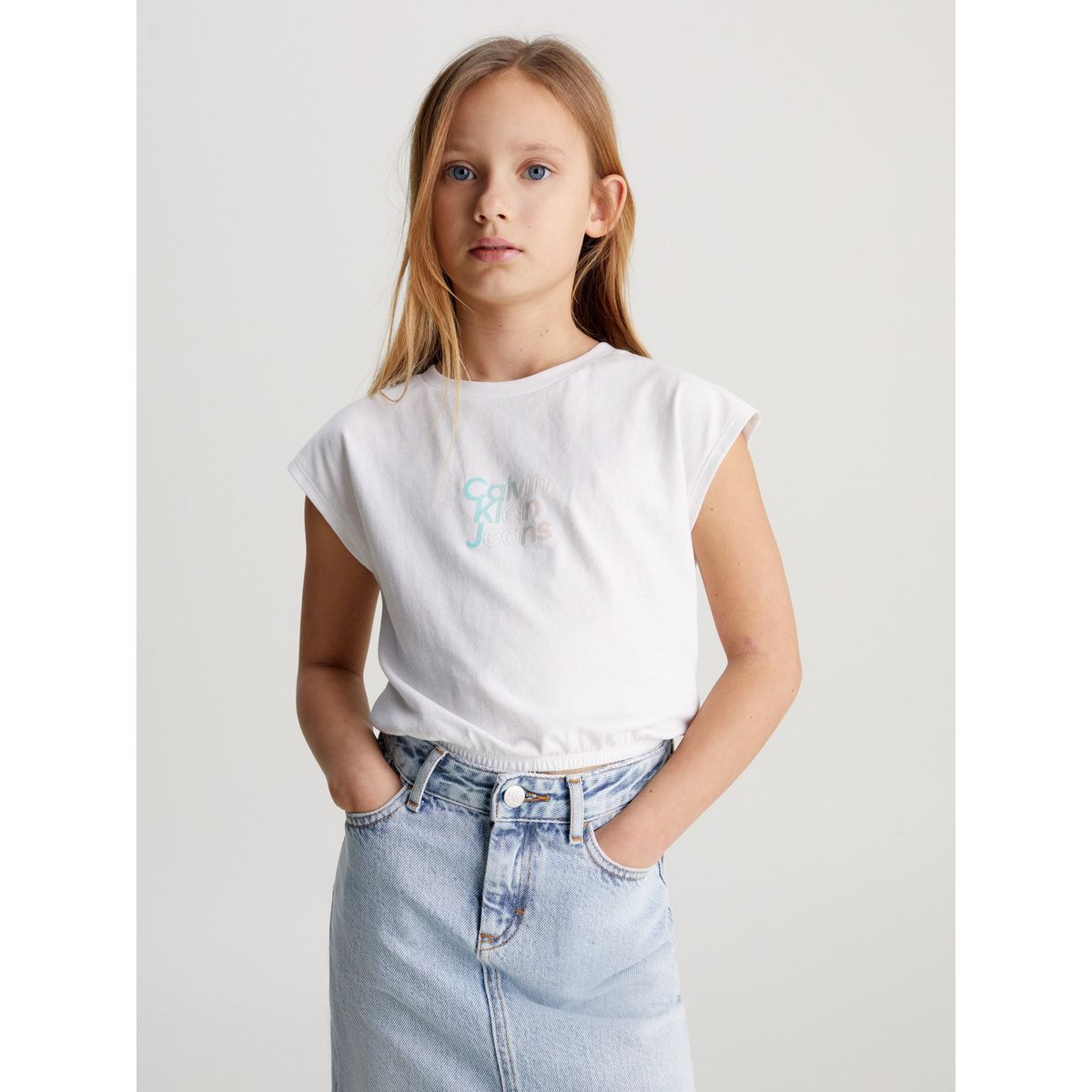 CALVIN KLEIN - Polera Niña Gradient Flock Blanco Calvin Klein