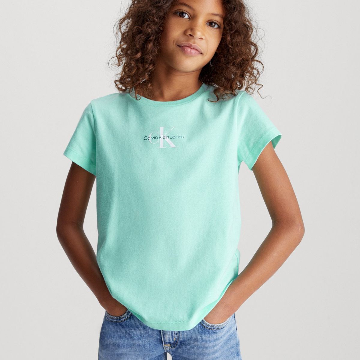 CALVIN KLEIN - Polera Niña Micro Monogram Verde Calvin Klein
