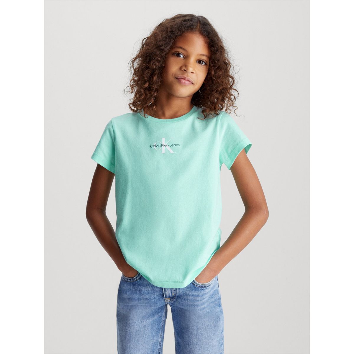 CALVIN KLEIN - Polera Niña Micro Monogram Verde Calvin Klein