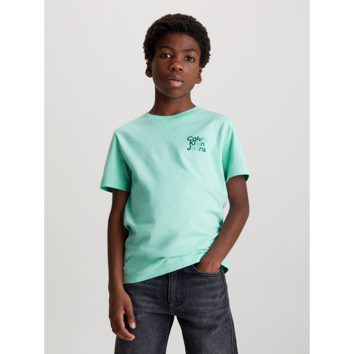 CALVIN KLEIN - Polera Niño Chest Logo Verde Calvin Klein