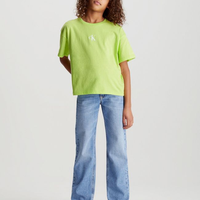 CALVIN KLEIN - Polera Niña Ck Logo Boxy Verde Olivo Calvin Klein