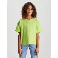 CALVIN KLEIN - Polera Niña Ck Logo Boxy Verde Olivo
