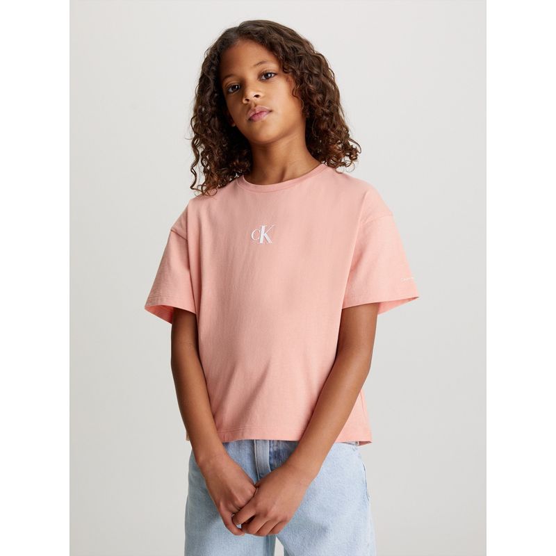 CALVIN KLEIN - Polera Niña Ck Logo Boxy Rosado Calvin Klein