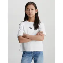 CALVIN KLEIN - Polera Niña Niña Ck Logo Boxy Blanco