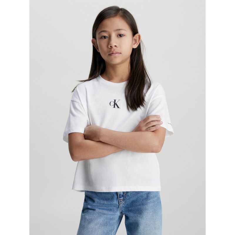 CALVIN KLEIN - Polera Niña Ck Logo Boxy Blanco Calvin Klein