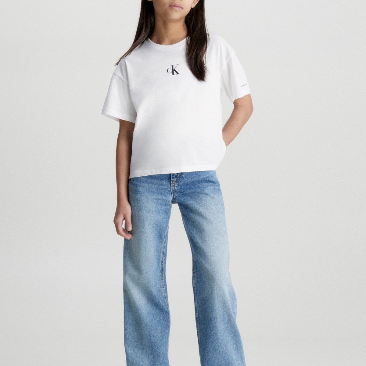 CALVIN KLEIN - Polera Niña Niña Ck Logo Boxy Blanco Calvin Klein