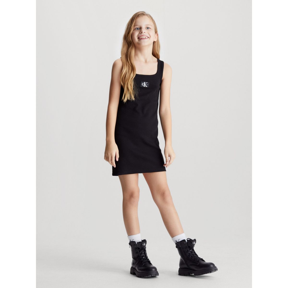 CALVIN KLEIN - Vestido Niña Rib Bagde Negro Calvin Klein