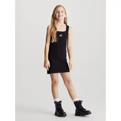 CALVIN KLEIN - Vestido Niña Rib Bagde Negro