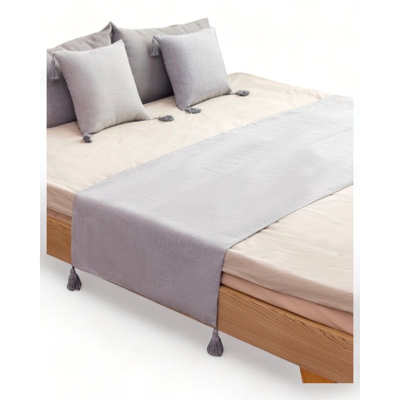 GENERICO - Pie De Cama King + 2 Fundas En Lino Con Borlas 70x210cm - Gris