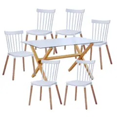 GENERICO - Juego comedor 140x90 mas 6 sillas Windsor BLANCAS