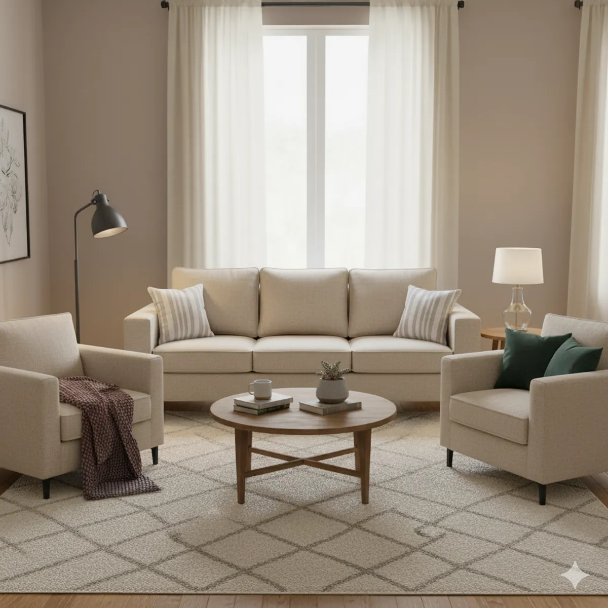 SITIAL HOME - Living 311 Venetto Beige claro  Sofa  3 cuerpos + 2 Poltronas resortes