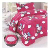 Cobertor Chiporro y Sabana Bajera Polar Infantil 1.5 Plazas Fucsia Unicornio