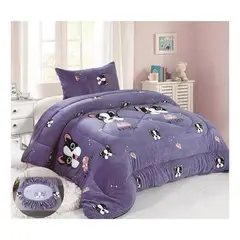 GENERICO - Cobertor Chiporro y Sabana Bajera Polar Infantil 1.5 Plazas Morado Dog