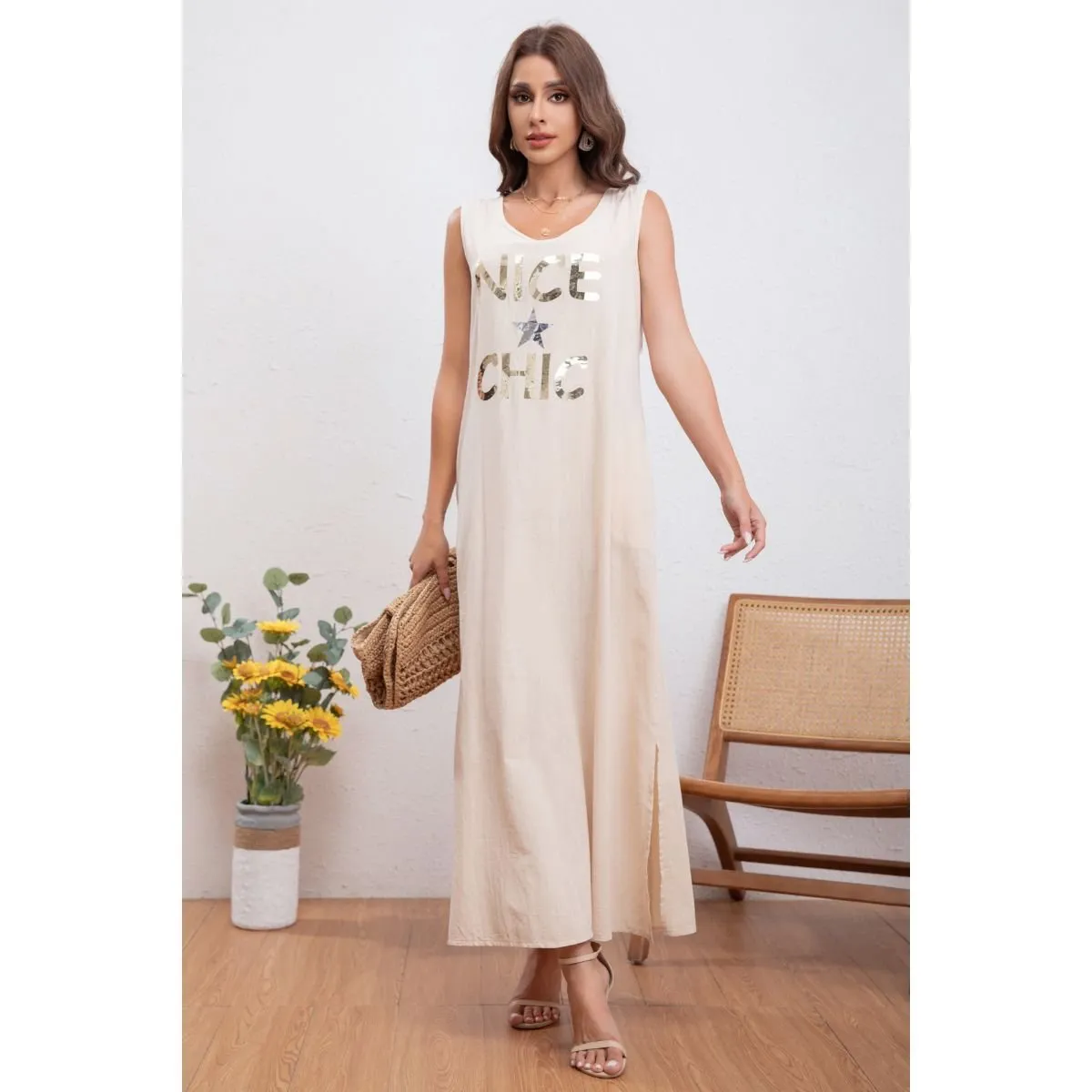 LIKE SHOP - Vestido Lino Largo Primavera Verano Mujer Variedad Colores 300