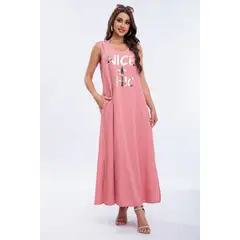 LIKE SHOP - Vestido Lino Largo Primavera Verano Mujer Variedad Colores 300