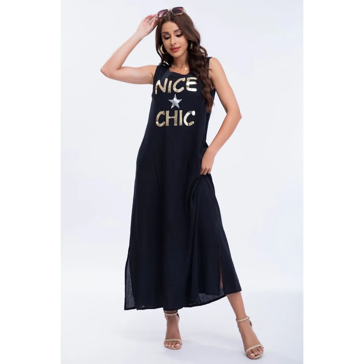 LIKE SHOP - Vestido Lino Largo Primavera Verano Mujer Variedad Colores 300