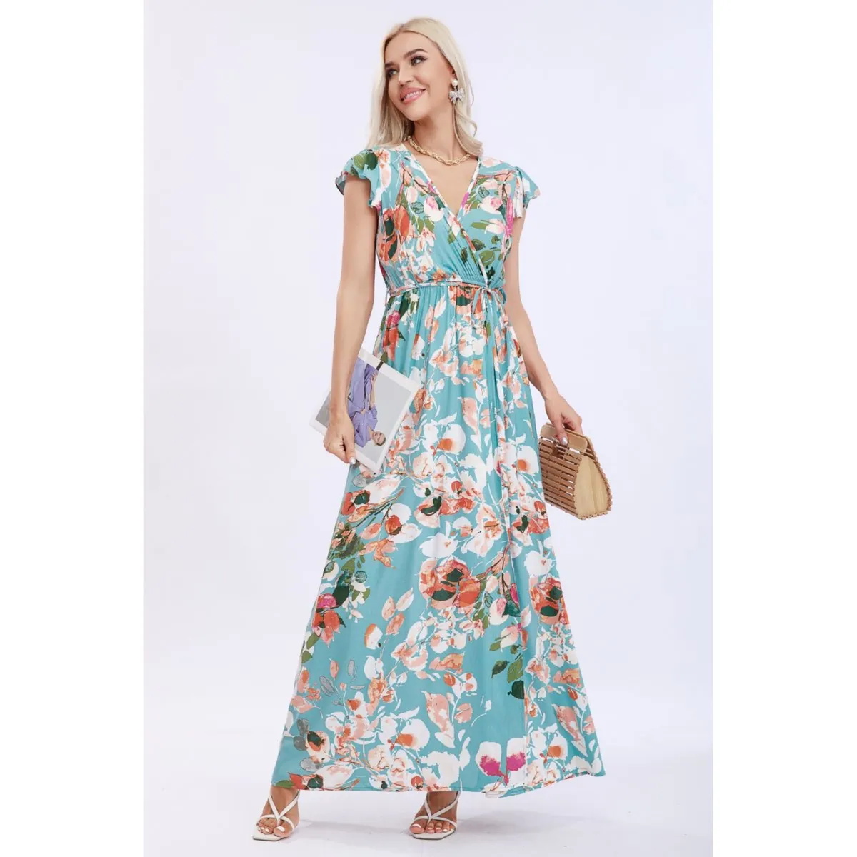 LIKE SHOP - Vestido Largo Primavera Mujer Maxi Vestido Tendencia Flores 266