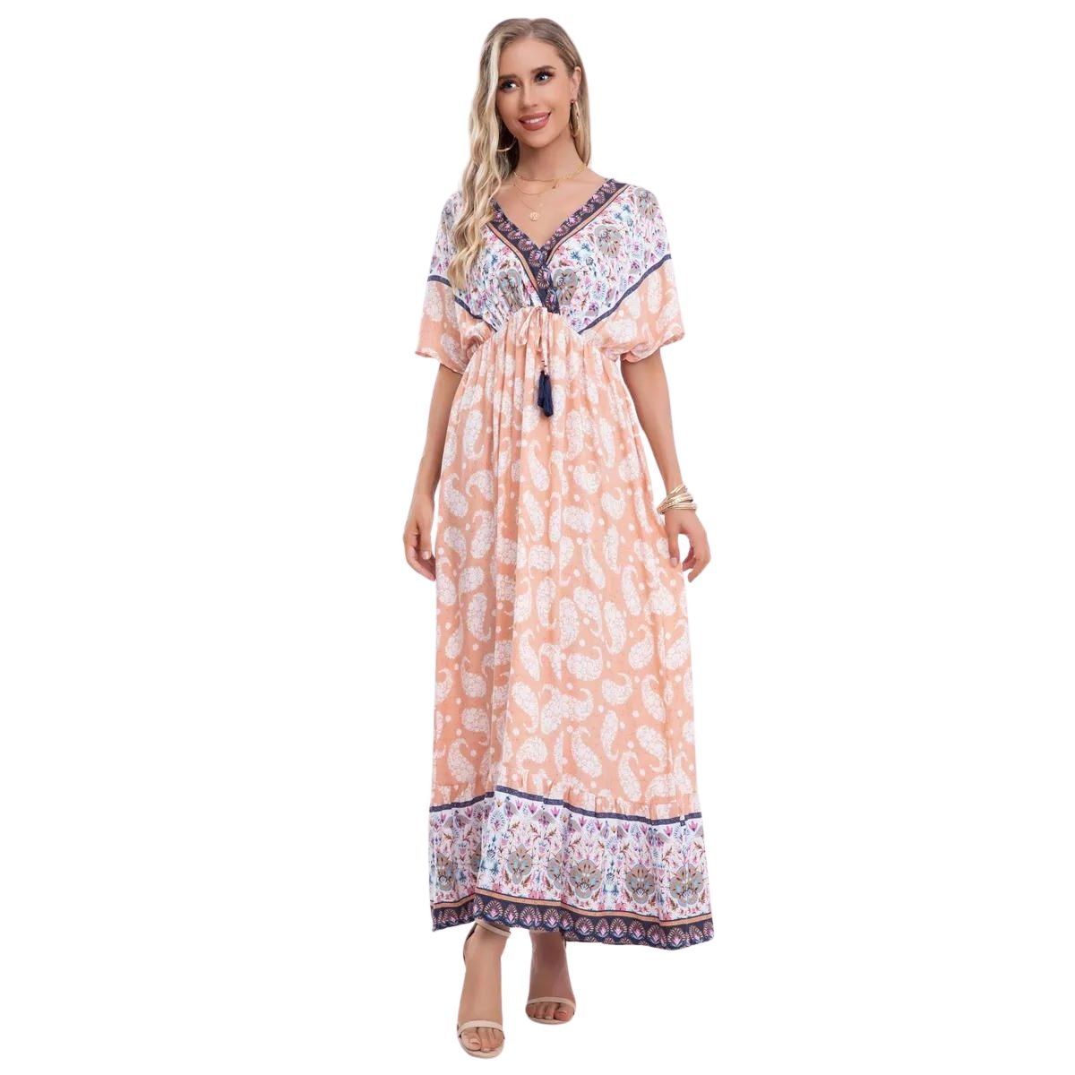 LIKE SHOP - Vestido Largo Primavera Mujer Algodón Flores Calidad 273