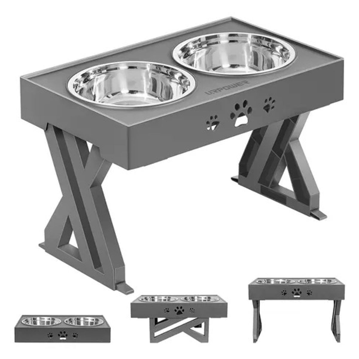 LAVANDAPET - Comedero Bebedero Ajustable Para Mascotas GRIS