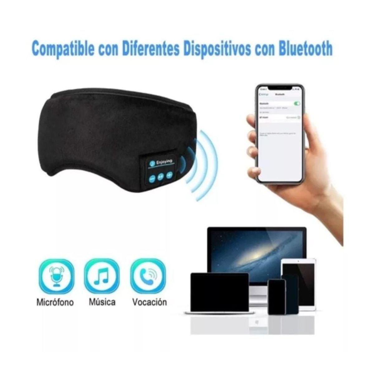 GENERICO - Antifaz Ajustable Para Dormir Cubre Ojos Bluetooth Musica