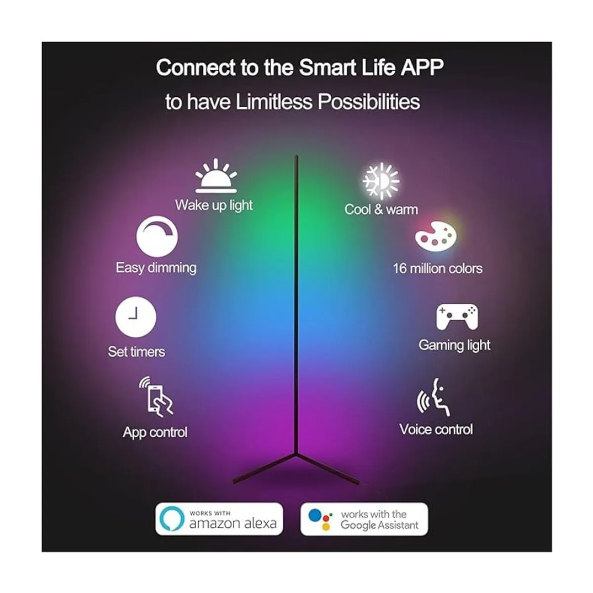 GENERICO - Lampara De Pie Rgb Esquinero Luz Led Control Floorlamp