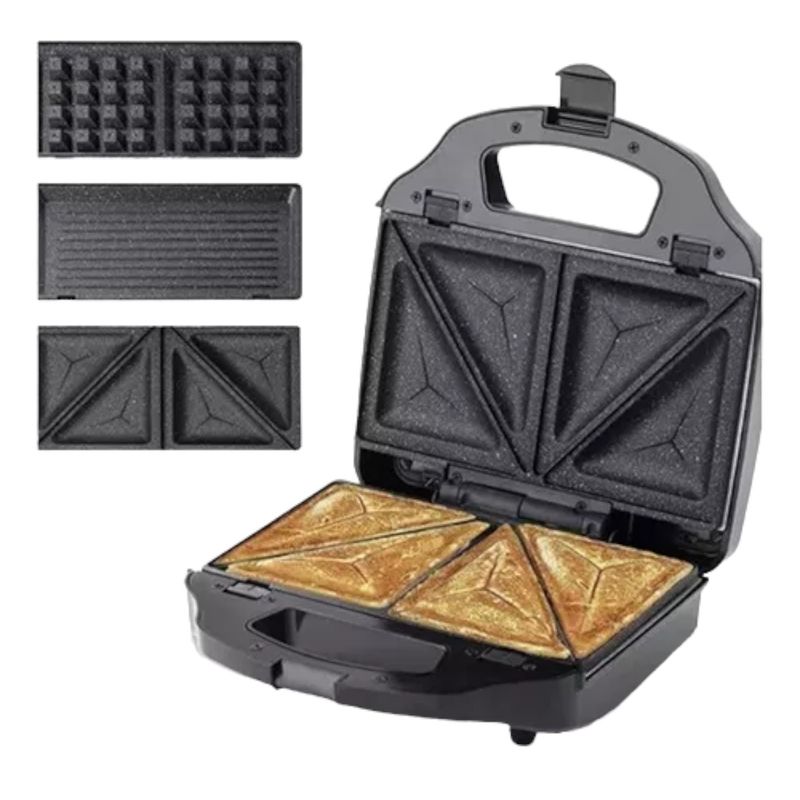 GENERICO - Maquina Sandwichera Parrilla Waflera Multifuncional 3 En 1
