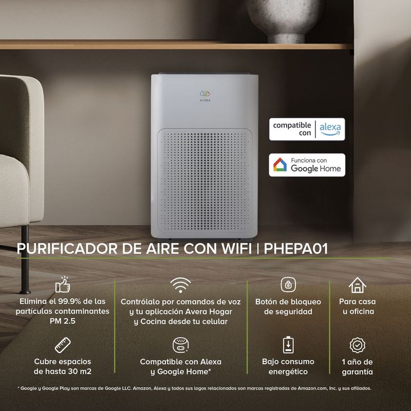 AVERA - Purificador de Aire Inteligente Wifi HEPA H13