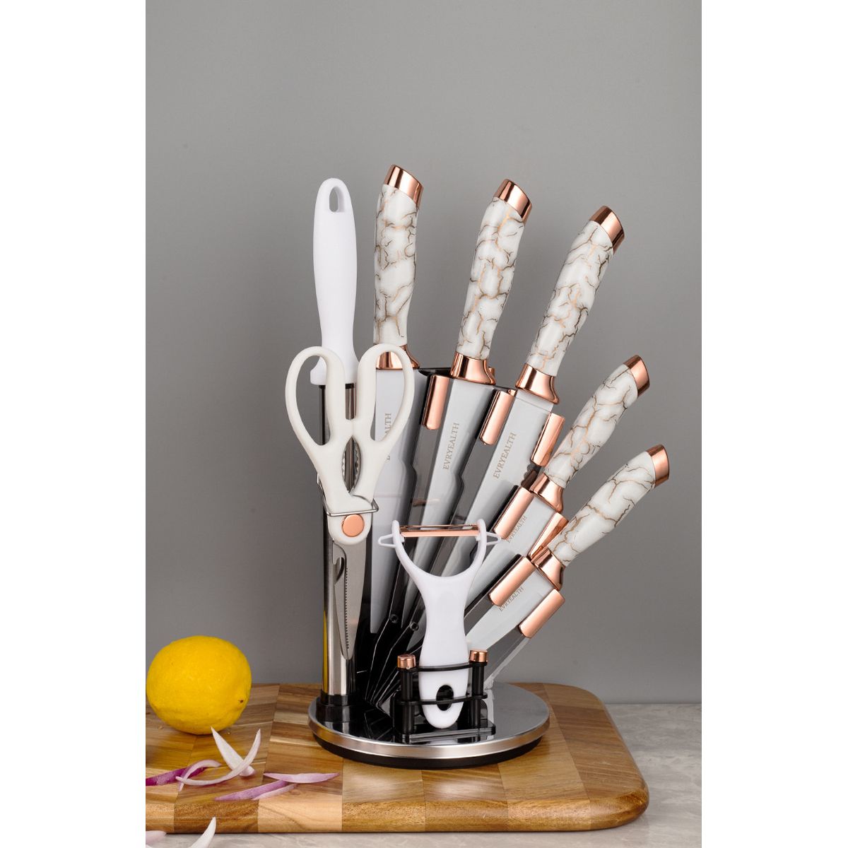 GENERICO - Set De Cuchillos Premium 9 Piezas Con Soporte Giratorio