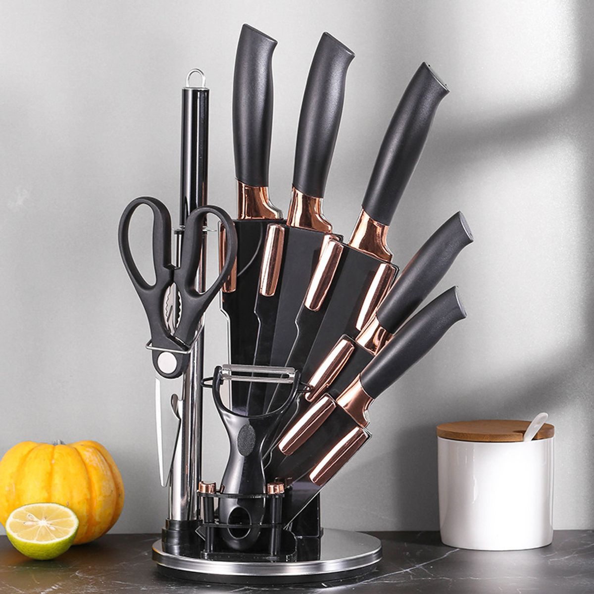 GENERICO - Set De Cuchillos Premium 9 Piezas Con Soporte Giratorio