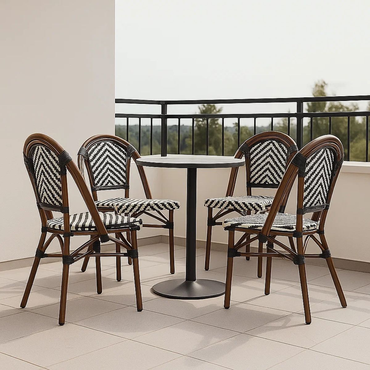 KLIK - Pack de 4 Sillas Bistro Parisina Rattan - Blanca con negro