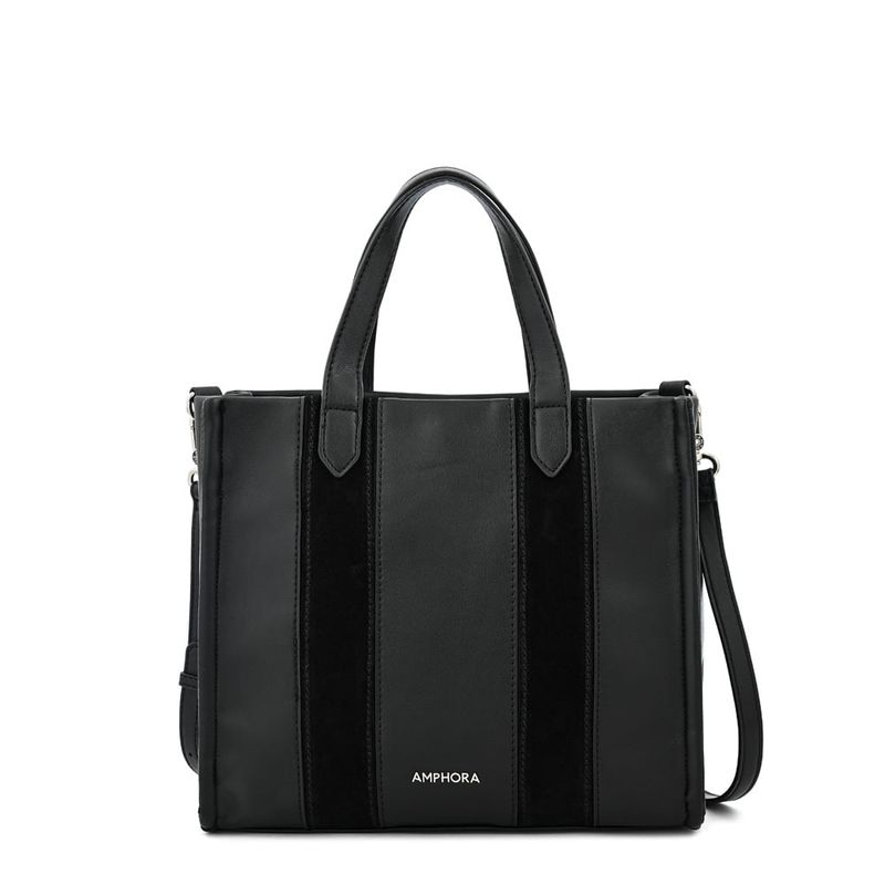 AMPHORA - Cartera dos asas tres divisiones mediana ilana negro
