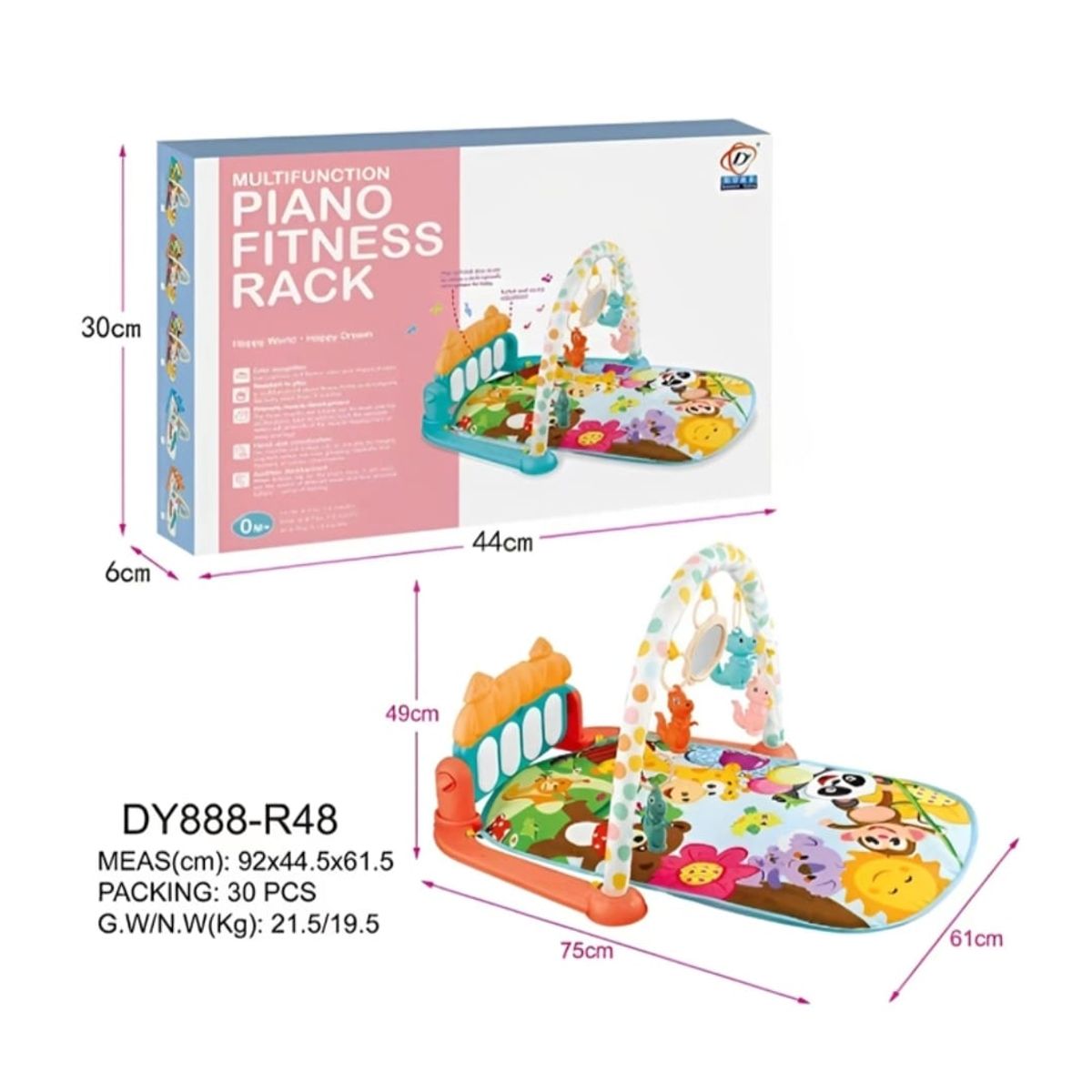 GENERICO - GIMNASIO MUSICAL PARA BEBE PIANO ANIMALITO COLOR NARANJA