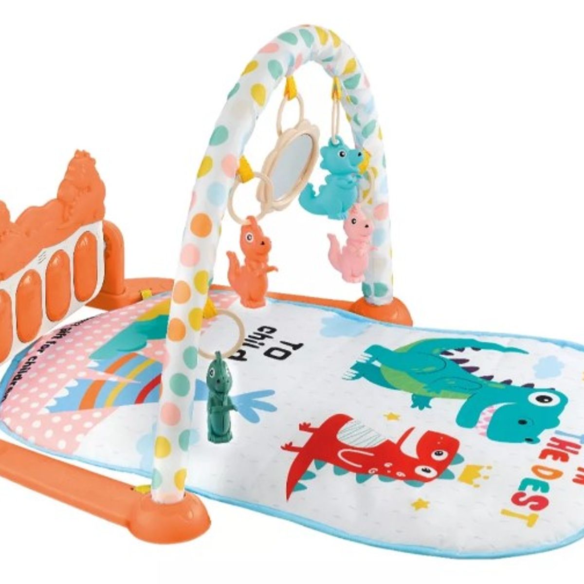 GENERICO - GIMNASIO MUSICAL O ALFOMBRA PARA BEBE DINOSAURIO NARANJA