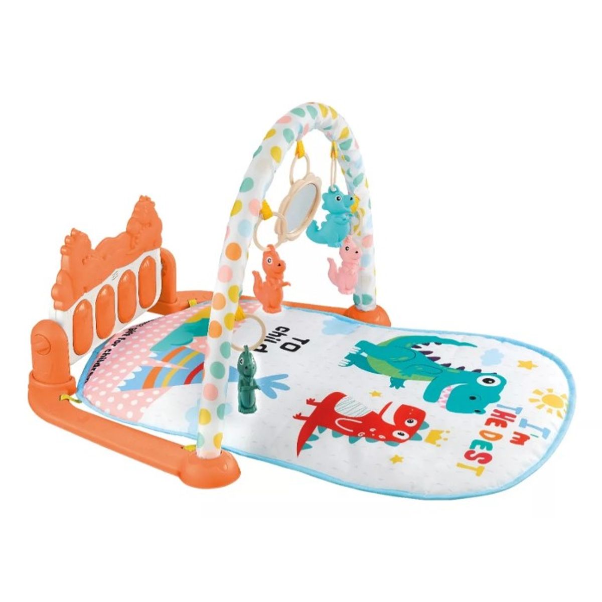 GENERICO - GIMNASIO MUSICAL O ALFOMBRA PARA BEBE DINOSAURIO NARANJA