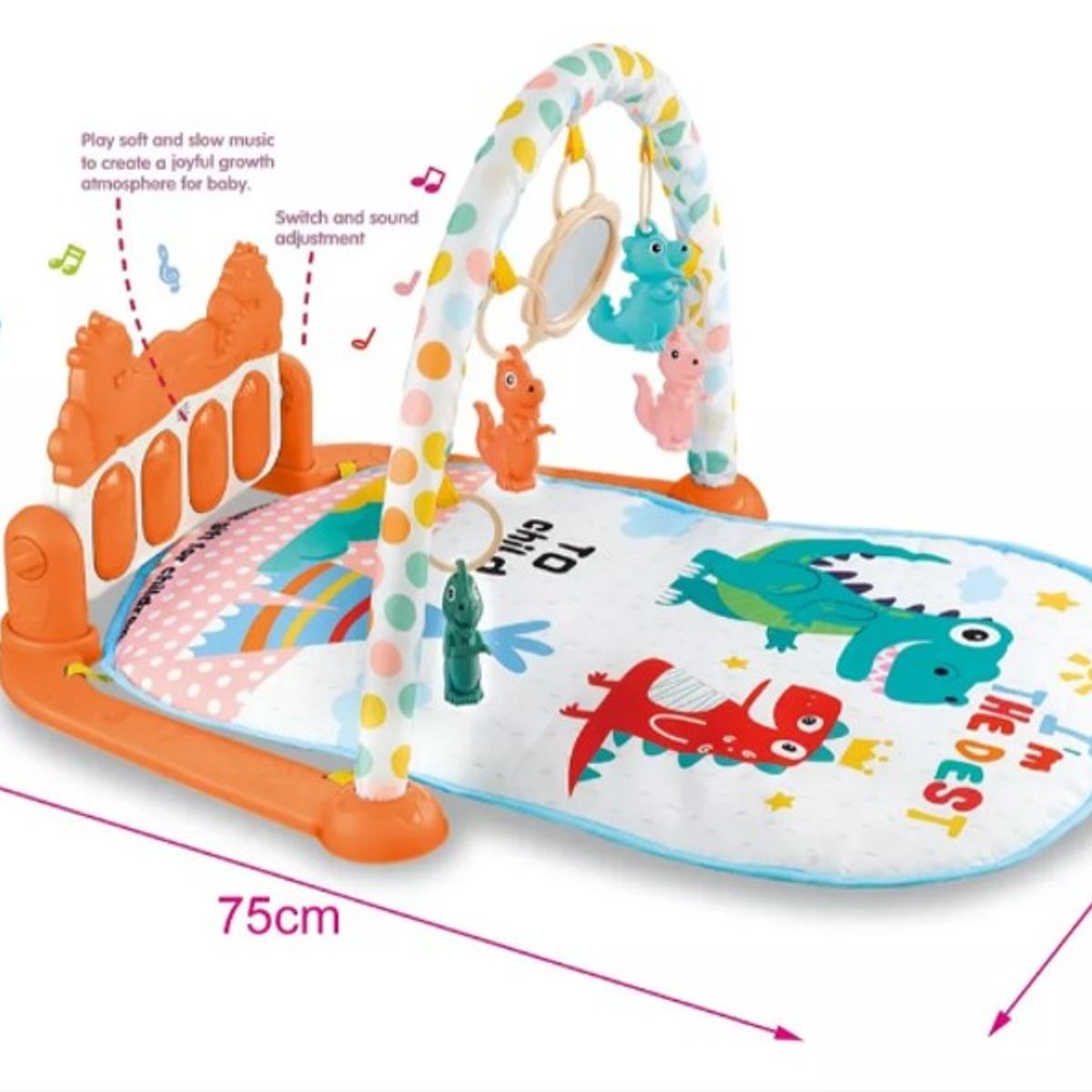 GENERICO - GIMNASIO MUSICAL O ALFOMBRA PARA BEBE DINOSAURIO NARANJA