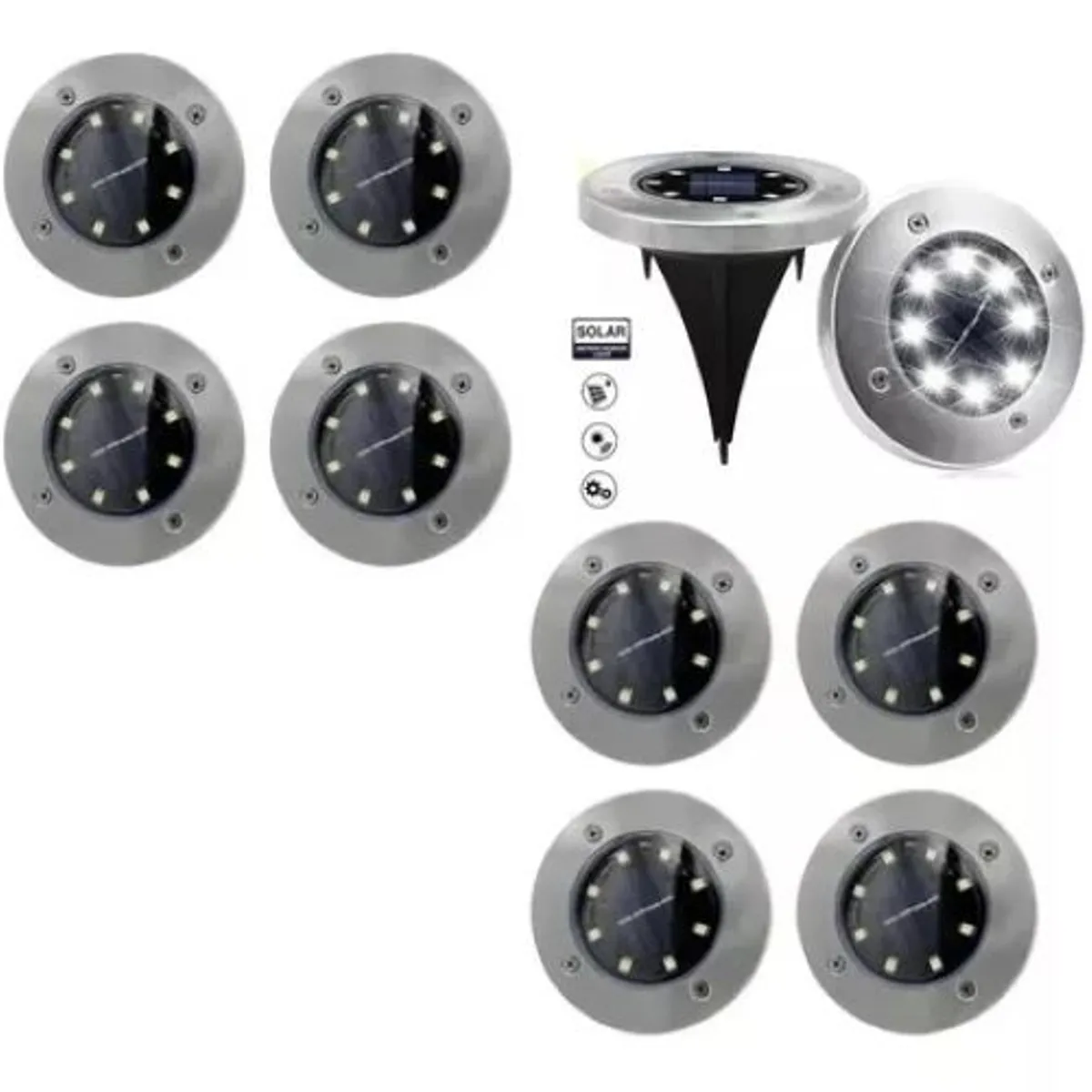 SHOP EHOME BAG - Pack 8 Focos Solares Jardín Estaca De 8 Led Tipo Embutido