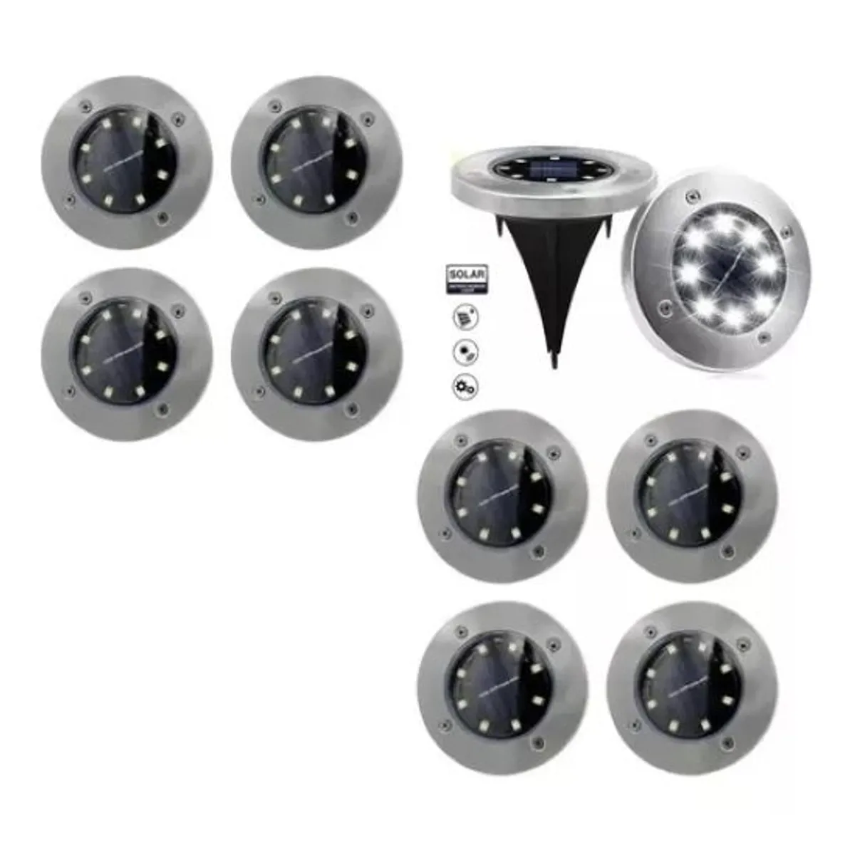 SHOP EHOME BAG - Pack 8 Focos Solares Jardín Estaca De 8 Led Tipo Embutido
