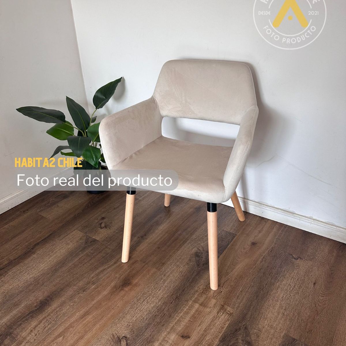 HABITA2 CHILE - Pack 2 Sitial Felpa patas de madera Mindy - Beige