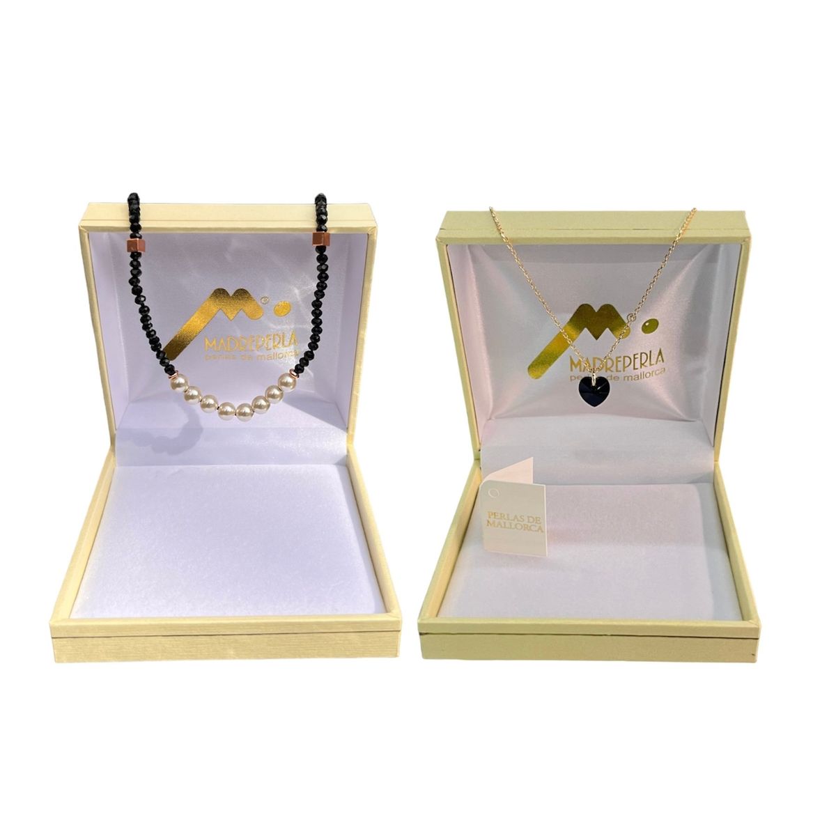 MALLORCA - Set Collar de Perlas Cristal Onix mas Collar de Cristal Corazon Onix