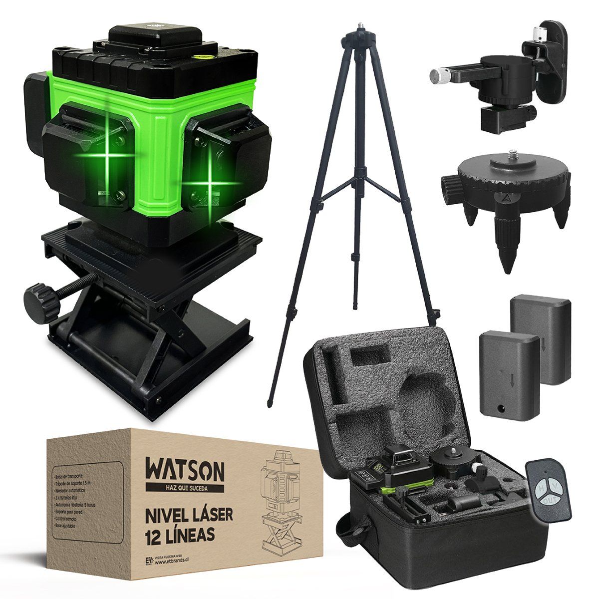 WATSON - Nivel Láser 12 Líneas Auto Watson + Trípode + 2 Baterías
