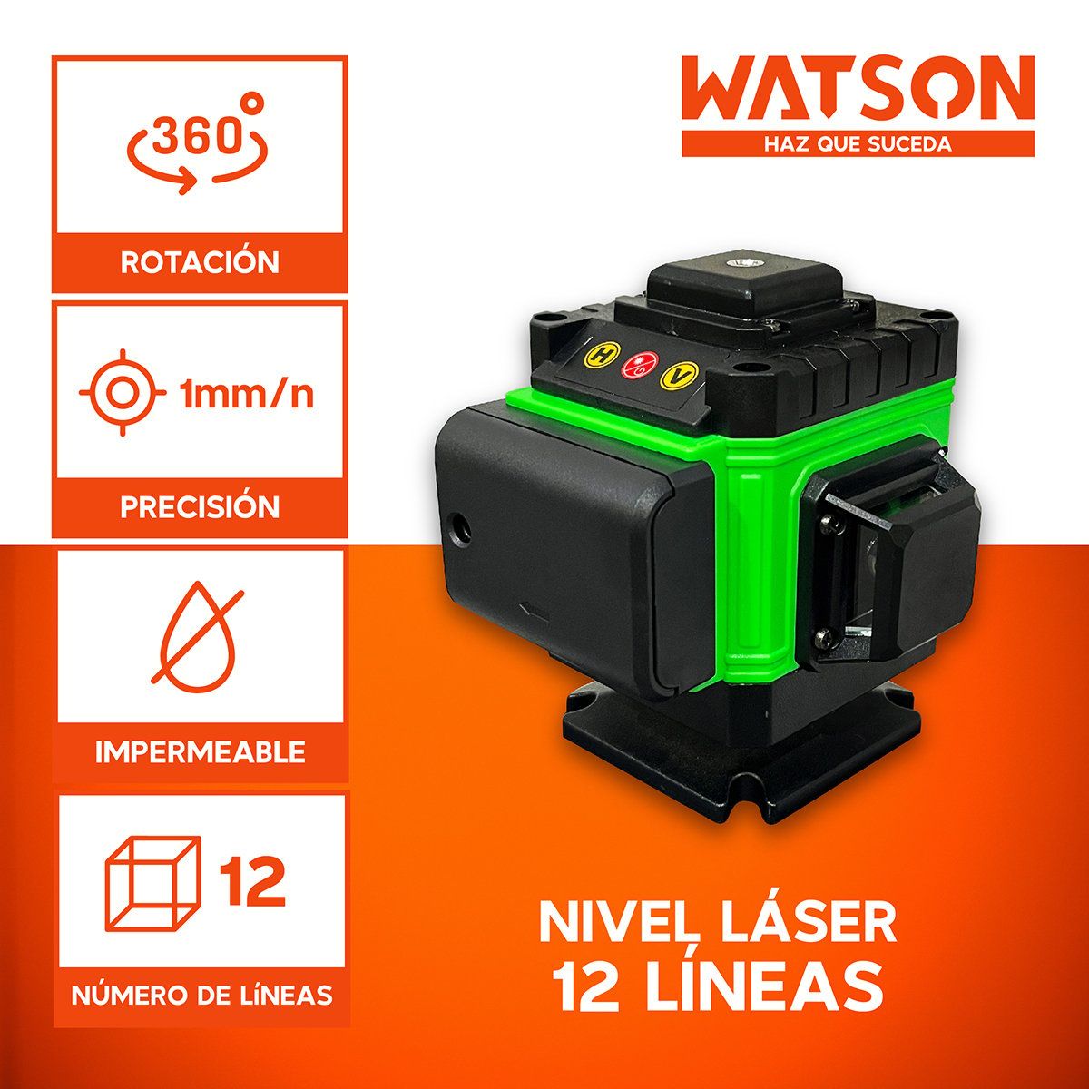 WATSON - Nivel Láser 12 Líneas Auto Watson + Trípode + 2 Baterías