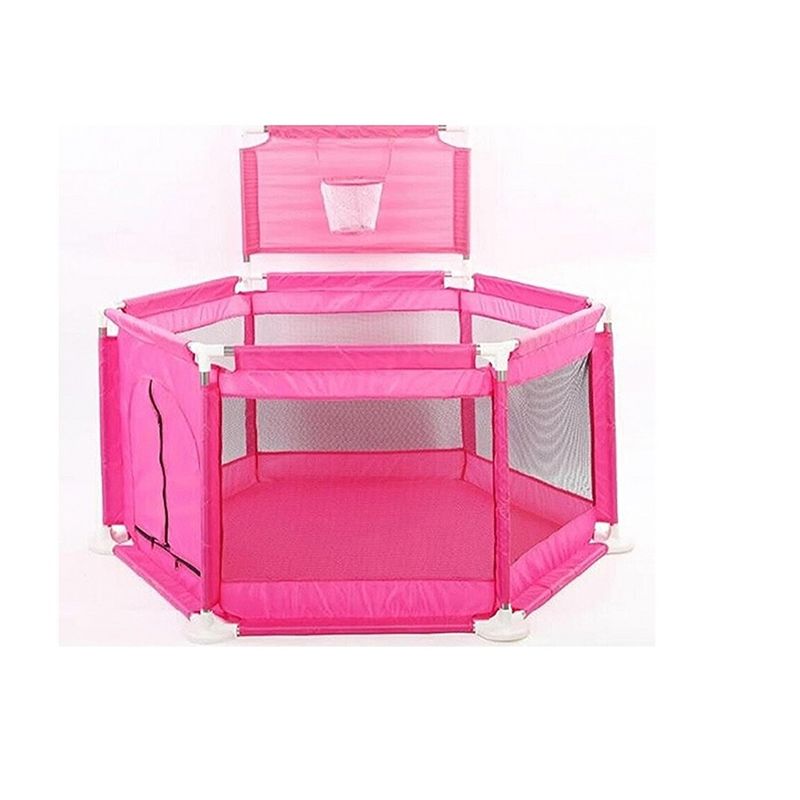 GENERICO - CORRAL EXAGONAL CON ARO BASKETBALL PARA BEBES ROSADO
