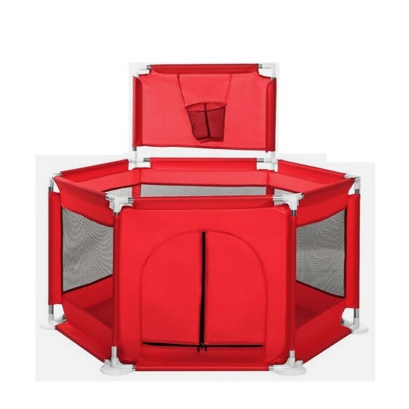 GENERICO - CORRAL EXAGONAL CON ARO BASKETBALL PARA BEBES ROJO