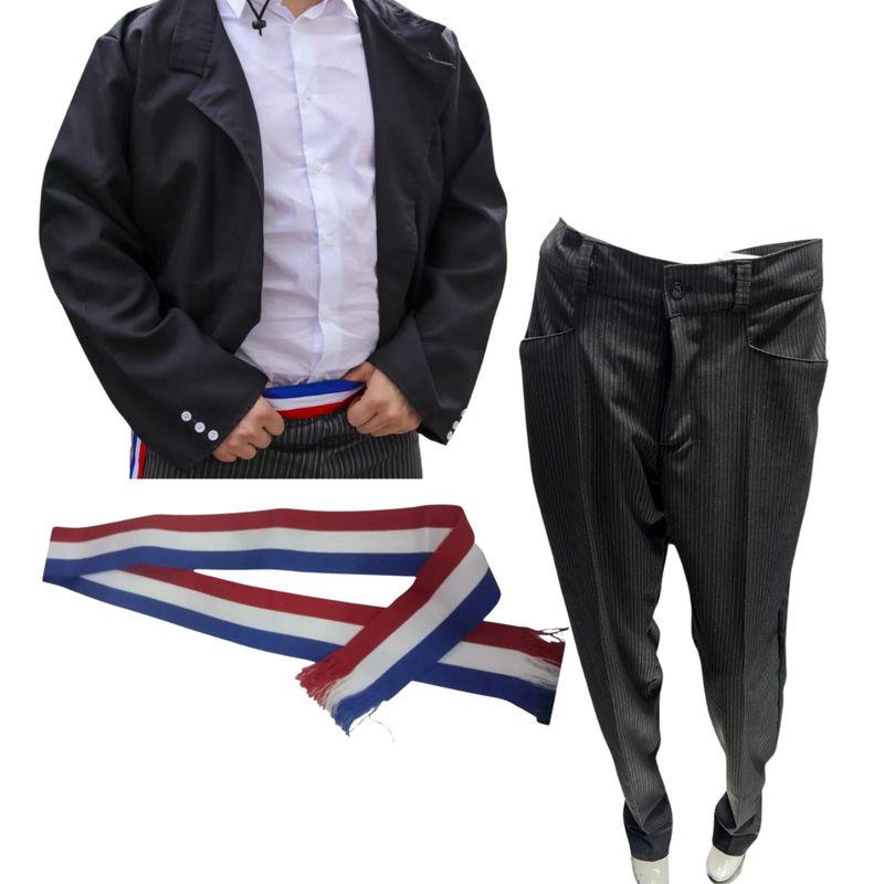 NACIONAL - Traje huaso Adultos Chaqueta pantalon faja tricolor