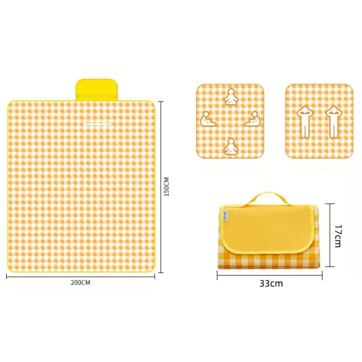 HOMESTAR - Manta de picnic plegable 150x200 cm amarilla