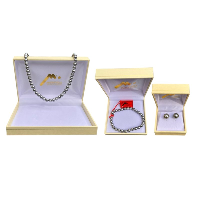 MALLORCA - Set de 3 Collar de Perla Gris - Aros Gris - Pulsera Gris de Mallorca